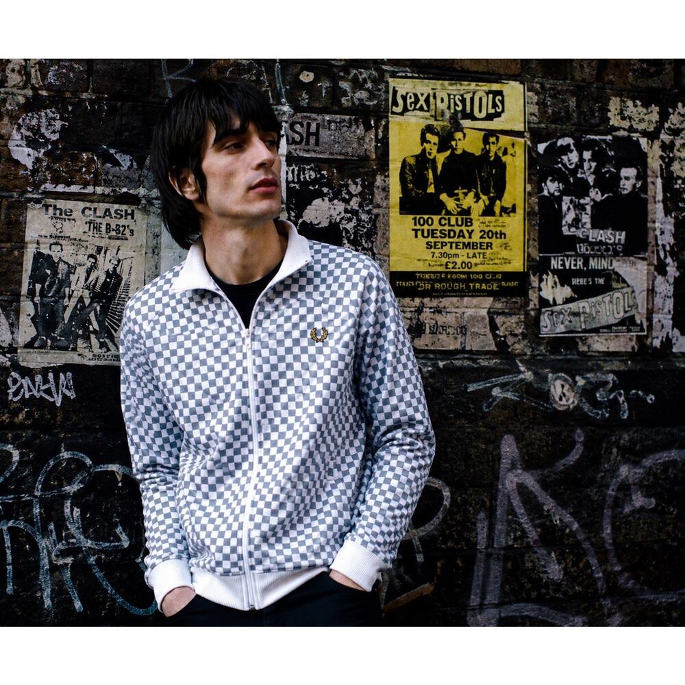 Fred Perry Monochromatic Chequerboard Jacquard Streetwear Track Jacket Large